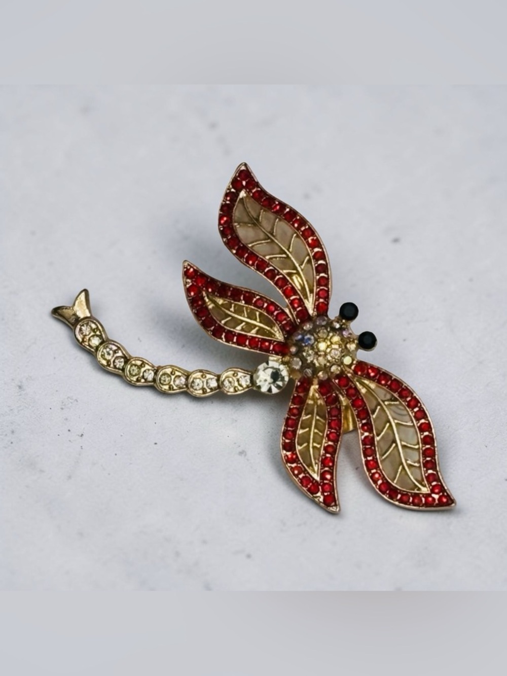 Mint Red and Gold Dragonfly Brooch